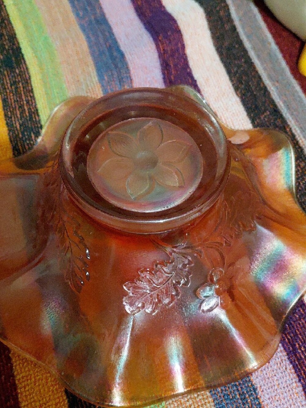 Iridescent Amber Glass Decorative Bowl - Home Art - Picture 3 of 4